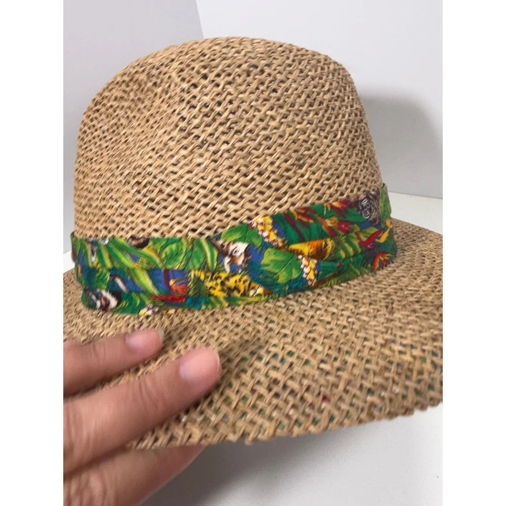 Summer Club‎ Straw Fedora Hat Large Tan Tropical Safari Print Australian Design